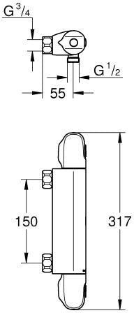 GROHE Grohtherm 1000 Thermostat-Brausebatterie – Wandmontage, CoolTouch, SafeStop, chrom