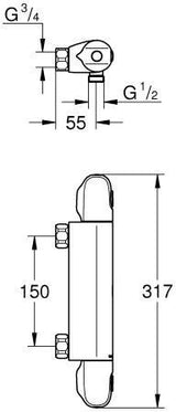 GROHE Grohtherm 1000 Thermostat-Brausebatterie – Wandmontage, CoolTouch, SafeStop, chrom
