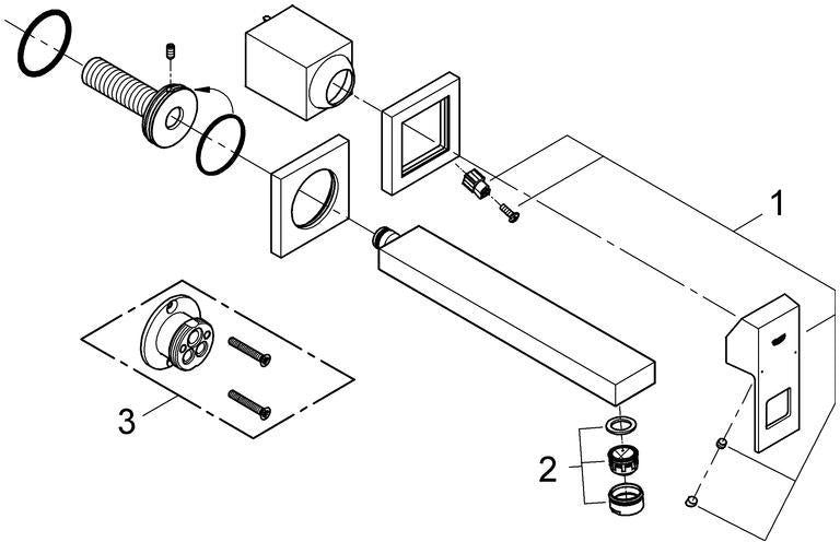 GROHE Eurocube 2-Loch-Waschtischbatterie Wandmontage Fertigmontageset Chrom