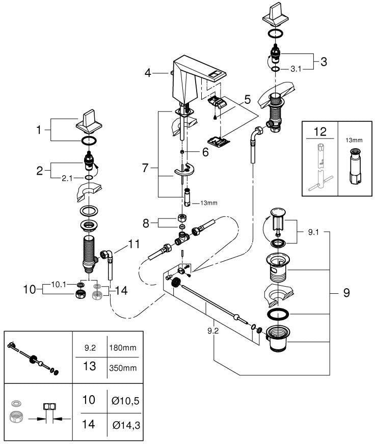 GROHE Allure Brilliant 3-Loch-Waschtischbatterie mit flachem Auslauf in Chrom
