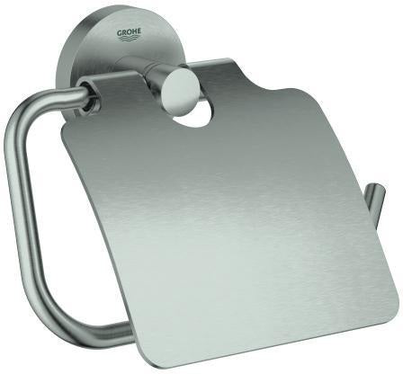 GROHE Essentials WC-Papierhalter mit Deckel – Metall, verchromt, verdeckte Befestigung, Wandmontage