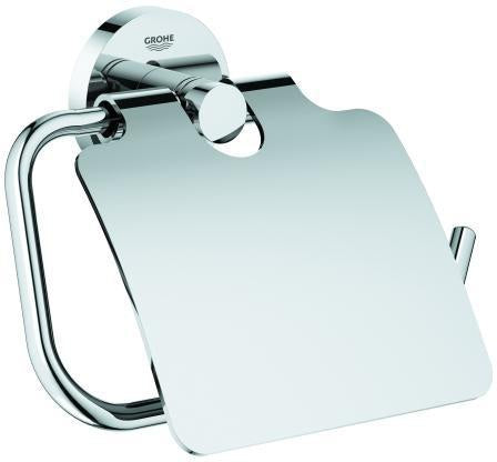 GROHE Essentials WC-Papierhalter mit Deckel – Metall, verchromt, verdeckte Befestigung, Wandmontage
