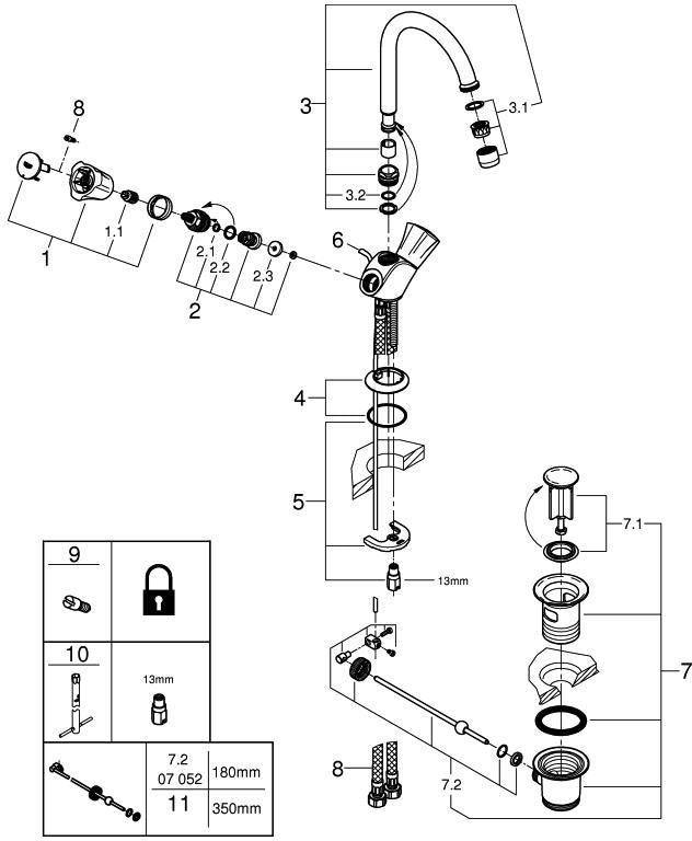 GROHE Costa 2-Griff-Waschtischbatterie mit Zugstangen-Ablaufgarnitur, chrom