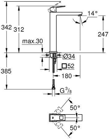 GROHE Eurocube Einhand-Waschtischbatterie 23406 für freistehende Waschschüsseln Chrom
