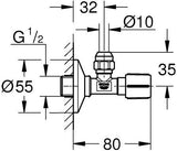 GROHE Eckventil 1/2x3/8'' mit Quetschverschraubung, Schubrosette & Metallgriff – Chrom