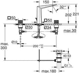 GROHE Allure Brilliant Private Collection 3-Loch Waschtischbatterie mit gerändelten Griffen – Chrom
