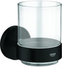 GROHE Essentials Zahnputzbecher Glas mit Halter Matte Black – Wandmontage, verdeckte Befestigung