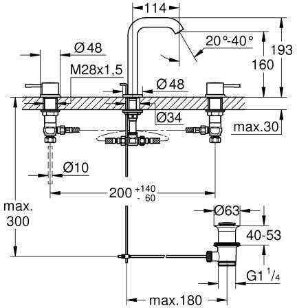 GROHE Essence 3-Loch-Waschtischbatterie mit Zugstangen-Ablaufgarnitur, Chrom