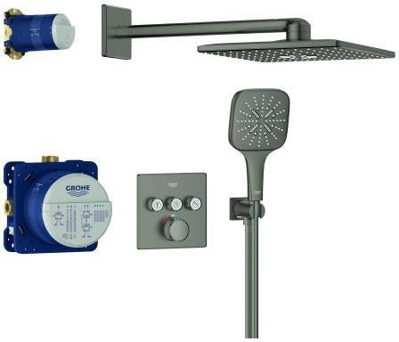 GROHE Grohtherm SmartControl Duschsystem Unterputz mit Thermostat, 3 Absperrventilen und Rainshower SmartActive 310 Cube, Chrom