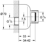 GROHE S-Anschluss 1/2" x 3/4" mit 7,5 mm Verstellbarkeit und Schubrosette in Chrom