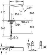 GROHE Eurocube E Infrarot-Elektronik Waschtisch-Armatur mit Mischung und Temperaturbegrenzer, Batteriebetrieb, Chrom