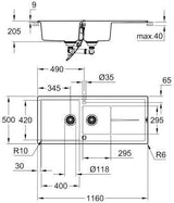 GROHE K400 Kompositspüle 1160x500mm mit Abtropffläche, granit schwarz, reversibel