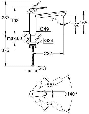 GROHE BauEdge Spültischbatterie mittelhoher Auslauf chrom – Einhandmischer mit 140° Schwenkbereich