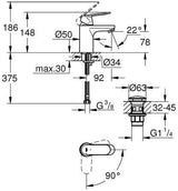 GROHE Eurosmart Cosmopolitan Einhand-Waschtischbatterie S-Size mit Push-open Ablaufgarnitur, chrom