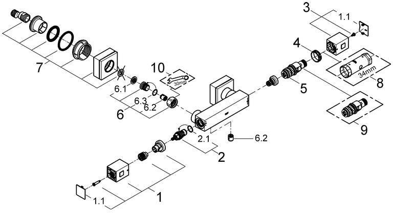 GROHE Grohtherm Cube Thermostat-Brausebatterie eigensicher chrom – Wandmontage