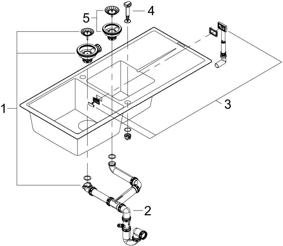 GROHE K400 Kompositspüle 1160x500mm mit Abtropffläche, granit schwarz, reversibel