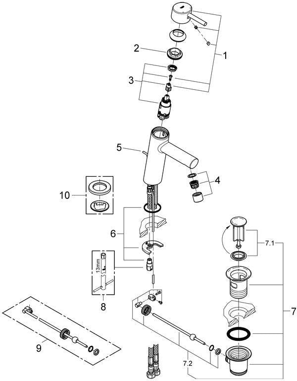 GROHE Concetto EH-Waschtischbatterie 23450_1 mittelhoch chrom – Einhandhebelmischer mit Zugstangen-Ablaufgarnitur