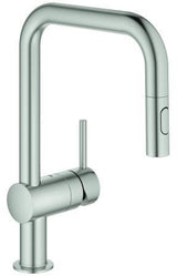 GROHE Minta Einhand-Spültischbatterie U-Auslauf mit Spülbrause hard graphite gebürstet