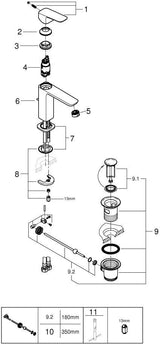 GROHE Cubeo Einhand-Waschtischbatterie M-Size mit Zugstangen-Ablaufgarnitur in Chrom