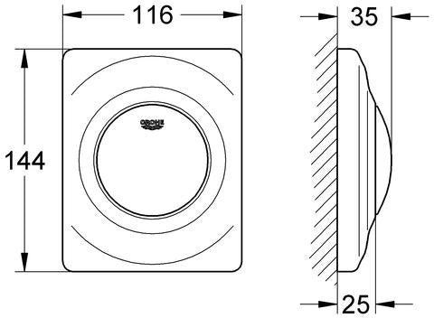 GROHE Surf Urinal-Betätigung 38808 FMS – Manuelle Auslösung, 116 x 144 mm, Chrom