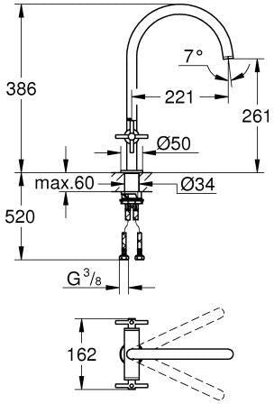 GROHE Atrio 2-Griff-Spültischbatterie C-Auslauf chrom – Keramik-Oberteile & 150° Schwenkbereich