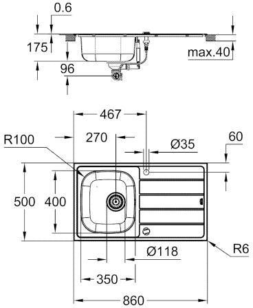 GROHE K200 Edelstahlspüle 860x500 mm mit Abtropffläche und Siebkorbventil