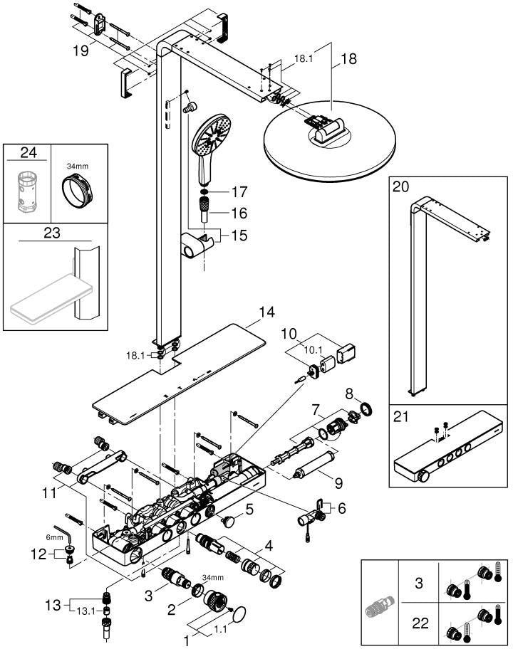 GROHE Rainshower Aqua Pure Duschsystem mit Thermostatbatterie, 360 mm Kopfbrause, Chrom