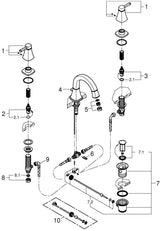 GROHE Grandera 3-Loch-Waschtischbatterie mit flachem Auslauf und AquaGuide Mousseur in Chrom