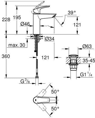 GROHE Eurosmart Einhand-Waschtischbatterie M-Size mit Verbrühschutz und Push-open Ablaufgarnitur chrom