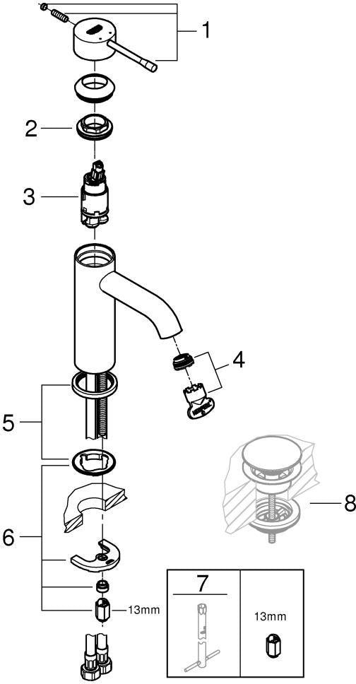 GROHE Essence Einhand-Waschtischbatterie S-Size Cool Sunrise Gebürstet
