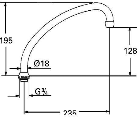 GROHE Rohrauslauf 13077 mit 235 mm Ausladung, U-Form, chrom – für Küchen-Standbatterien