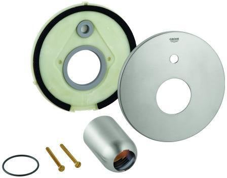 GROHE Rosette 46905 Chrom – Metall-Rosette mit Kappe für Einhand-Wannenbatterie, QuickFix Fertigmontageset
