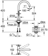 GROHE Atrio Waschtisch-Einlochbatterie XL-Size mit Kreuzgriffen, Chrom