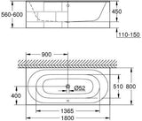 GROHE Einbau-Badewanne Essence 180 x 80 cm alpinweiß Stahlwanne mit Überlauf