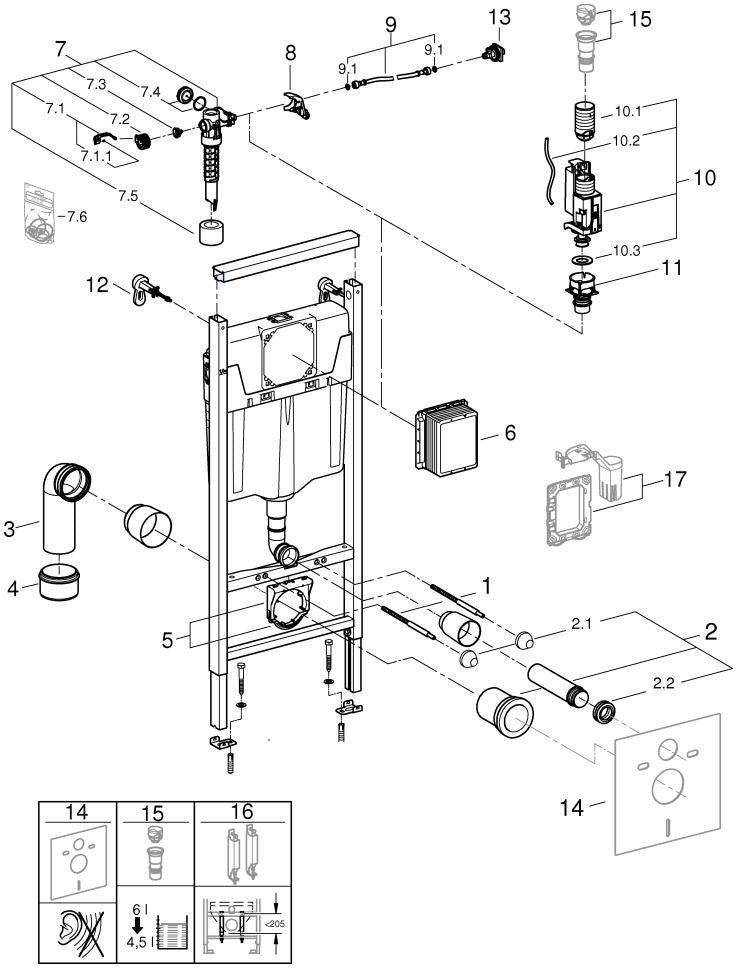 GROHE WC-Element Rapid SL 38848 – 1,13 m Vorwandmontage mit Spülkasten GD 2