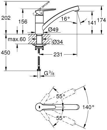 GROHE BauEco Spültischbatterie Einhandmischer flacher Auslauf chrom – schwenkbar 140°