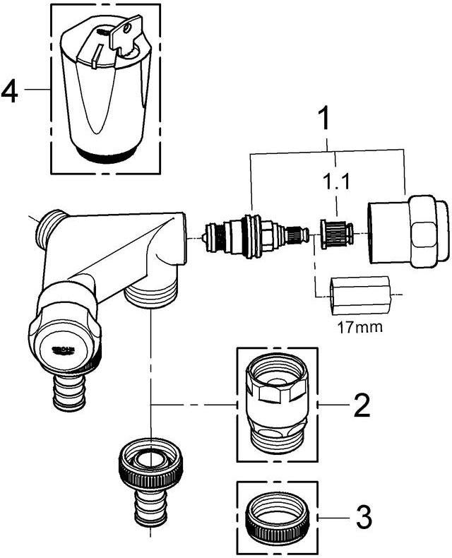 GROHE Waschmaschinen-Doppelventil Eggemann DN15 Einfach Design-Griff chrom