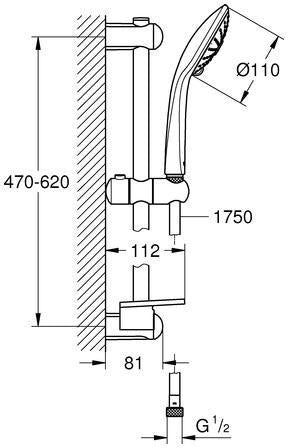 GROHE Euphoria 110 Massage Brausegarnitur 600 mm mit 3 Strahlarten und Seifenschale in Chrom