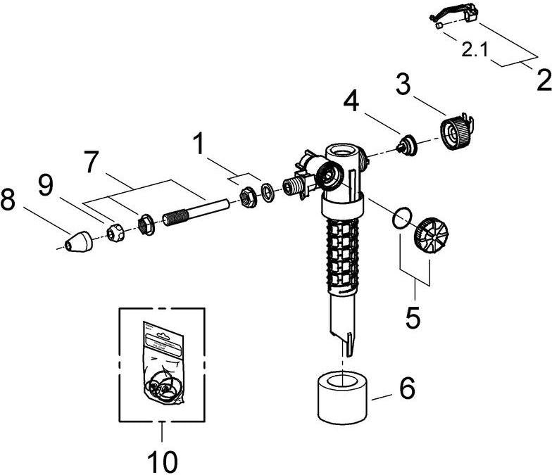 GROHE Füllventil 37092 DN10 mit Abdeckkappe, Versatzausgleichstück und Drossel – 3/8 Zoll