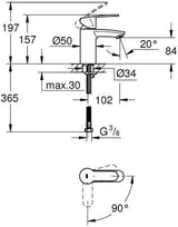 GROHE Eurostyle Cosmopolitan Einhand-Waschtischbatterie S-Size EcoJoy chrom – glatter Körper, SilkMove, Kaltstart