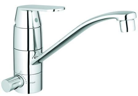 GROHE Eurosmart Cosmopolitan Einhand-Spültischbatterie mit flachem Auslauf und Absperrventil, Chrom