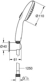 GROHE Wandhalterset Tempesta 110 mit Handbrause, 2 Strahlarten, 1250 mm Schlauch, Chrom