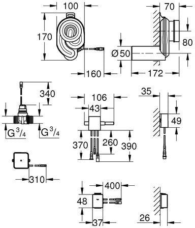 GROHE Temperatursensor 39369 für Urinal mit Trafo und Bluetooth – Automatische Spülung
