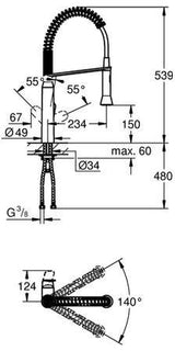 GROHE K7 Medium Spültischbatterie 31379 mit Profibrause, Chrom – Einhand-Spültischmischer