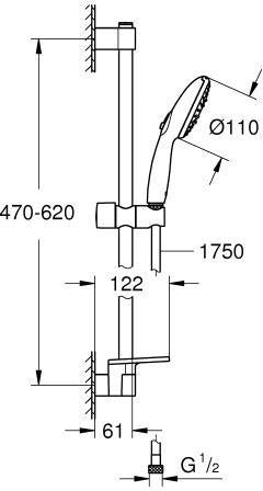 GROHE Tempesta 110 Brausestangenset 600 mm mit 3 Strahlarten, Ablage und Chrom-Oberfläche