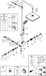 GROHE Tempesta 250 Cube Duschsystem mit Thermostatbatterie – Chrom, Rain Strahl, EcoJoy