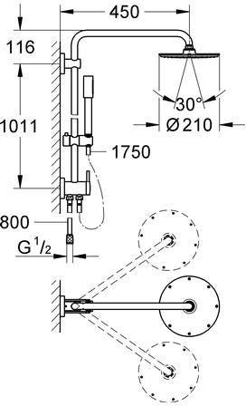 GROHE Rainshower System 210 Duschsystem mit Umstellung Kopf- und Handbrause chrom