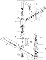 GROHE Eurocube Einhand-Waschtischbatterie L-Size mit EcoJoy und Zugstangen-Ablaufgarnitur, Chrom