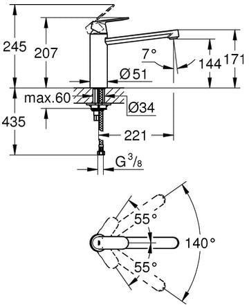 GROHE Eurosmart Cosmopolitan Einhand-Spültischbatterie – mittelhoher Auslauf, schwenkbar 140°, Chrom