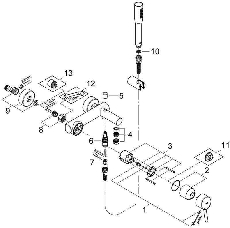 GROHE Concetto Einhand-Wannenbatterie Wandmontage mit Euphoria Brauseset chrom